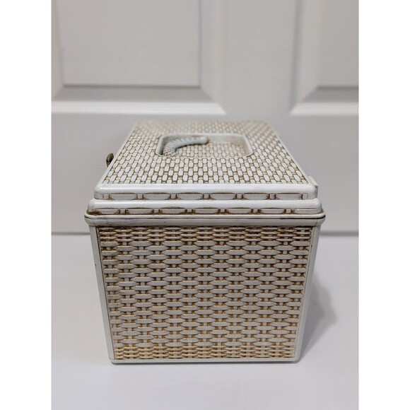 Vintage Sewing Box Wilson Wil-Hold Basket Weave Design White & Gold NO TRAYS - Picture 4 of 9